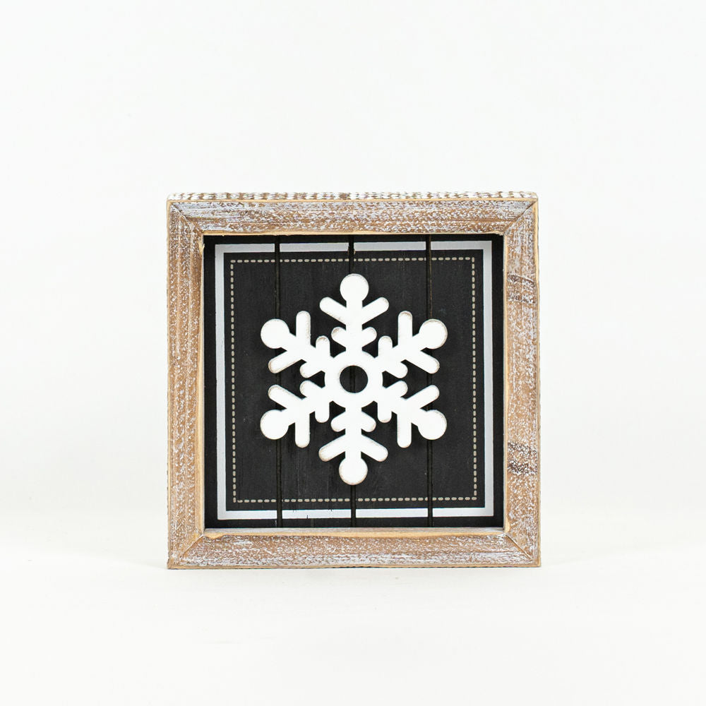 Reverse Wood framed SANTA SNOWFLAKE - Bombay Mercantile