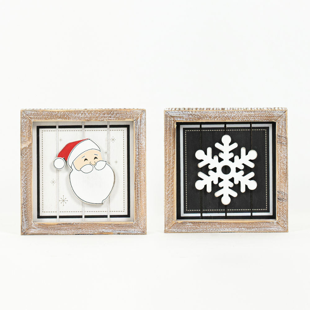 Reverse Wood framed SANTA SNOWFLAKE - Bombay Mercantile