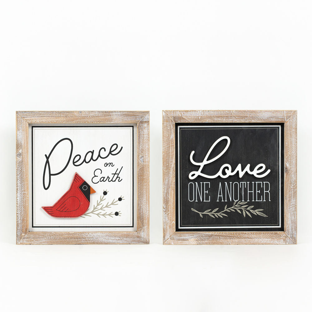 Reverse wood framed sign PEACE - LOVE - Bombay Mercantile