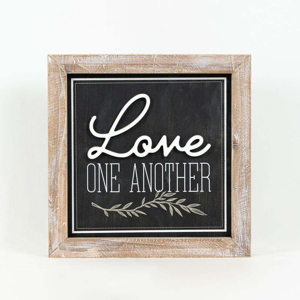 Reverse wood framed sign PEACE - LOVE - Bombay Mercantile
