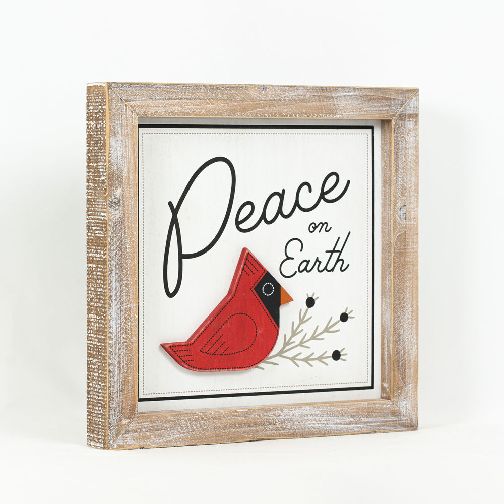 Reverse wood framed sign PEACE - LOVE - Bombay Mercantile