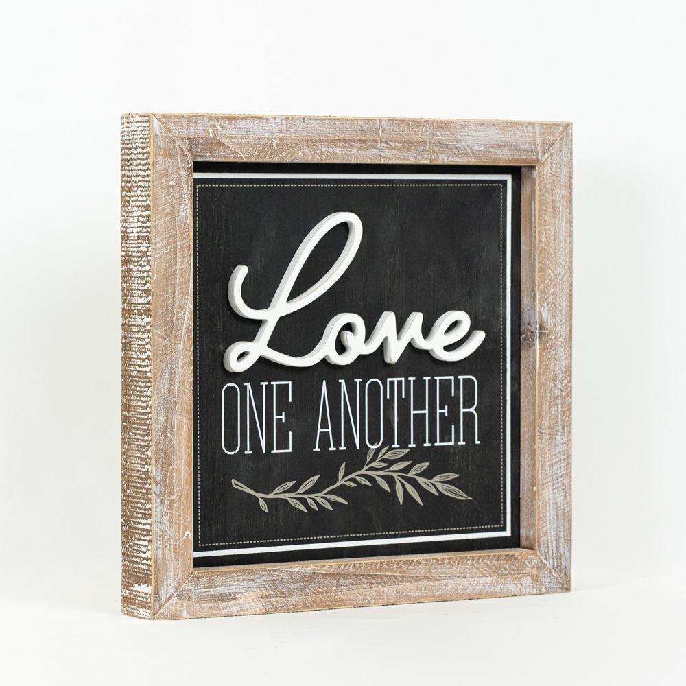 Reverse wood framed sign PEACE - LOVE - Bombay Mercantile