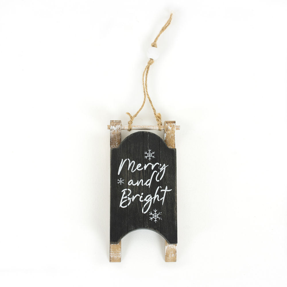 Wooden sleigh ornament Sign ( MERRY BRIGHT) - Bombay Mercantile