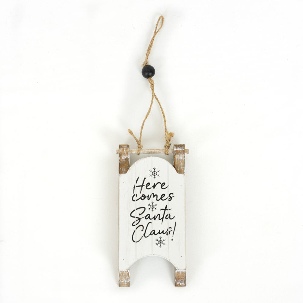 Wooden sleigh ornament Sign ( SANTACLAUSE) - Bombay Mercantile