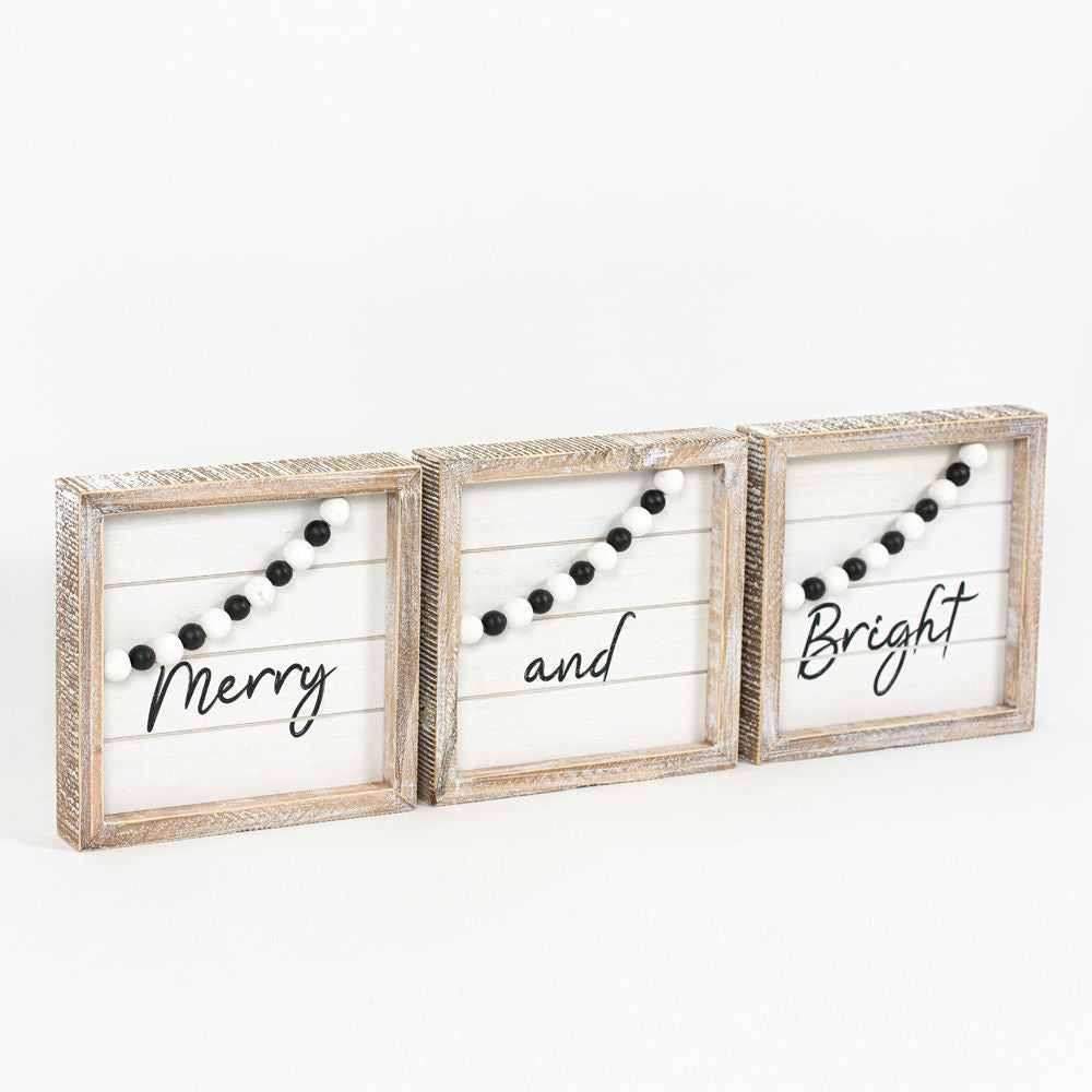 Reverse beaded shiplap sign Set of 3 (MERRY - HOME) - Bombay Mercantile