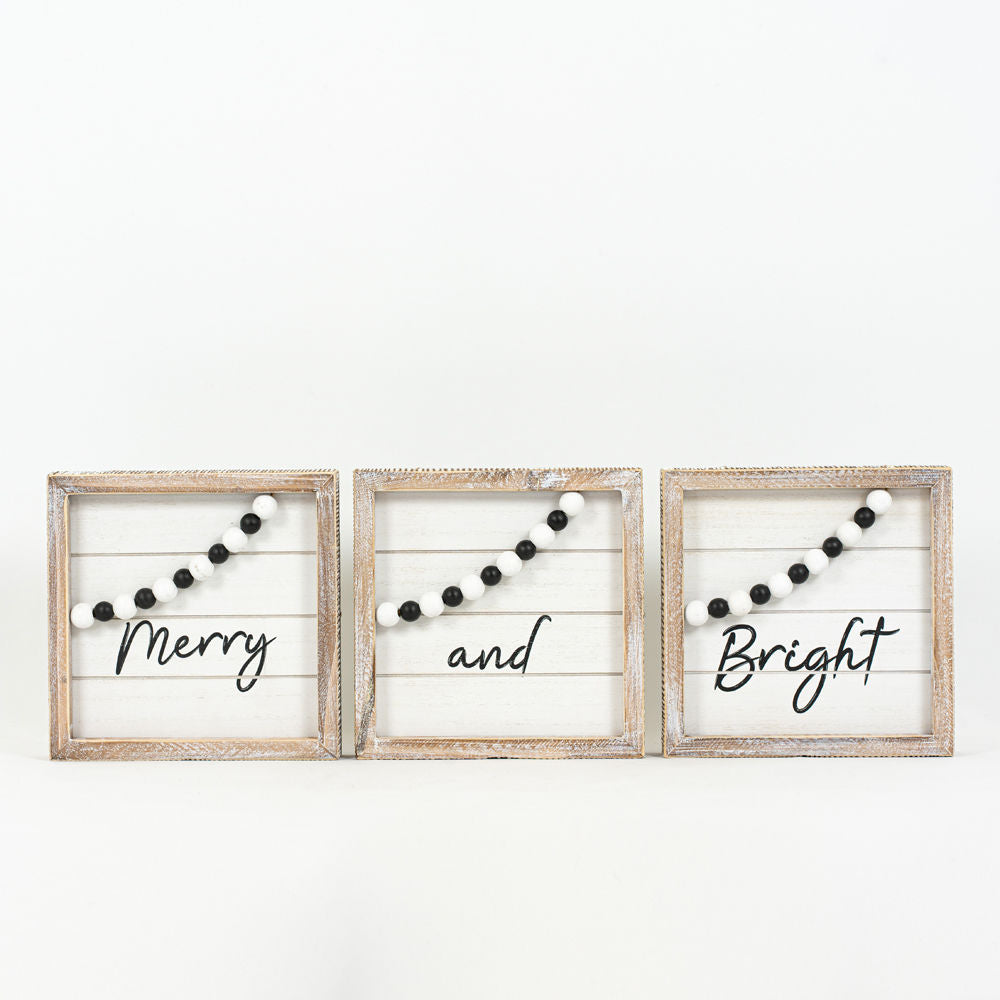 Reverse beaded shiplap sign Set of 3 (MERRY - HOME) - Bombay Mercantile
