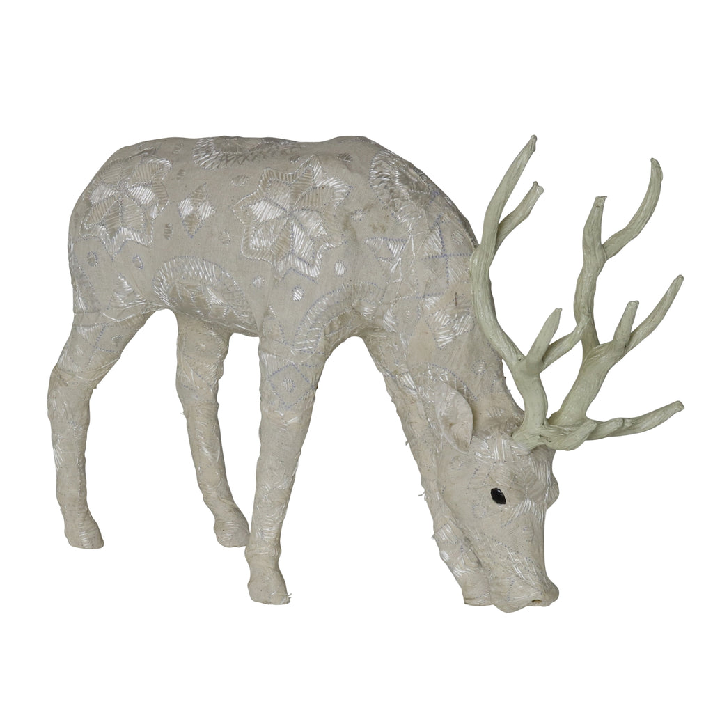 Embroidered White Scandinavian Stag Grazing - Large - The Nifty Decor