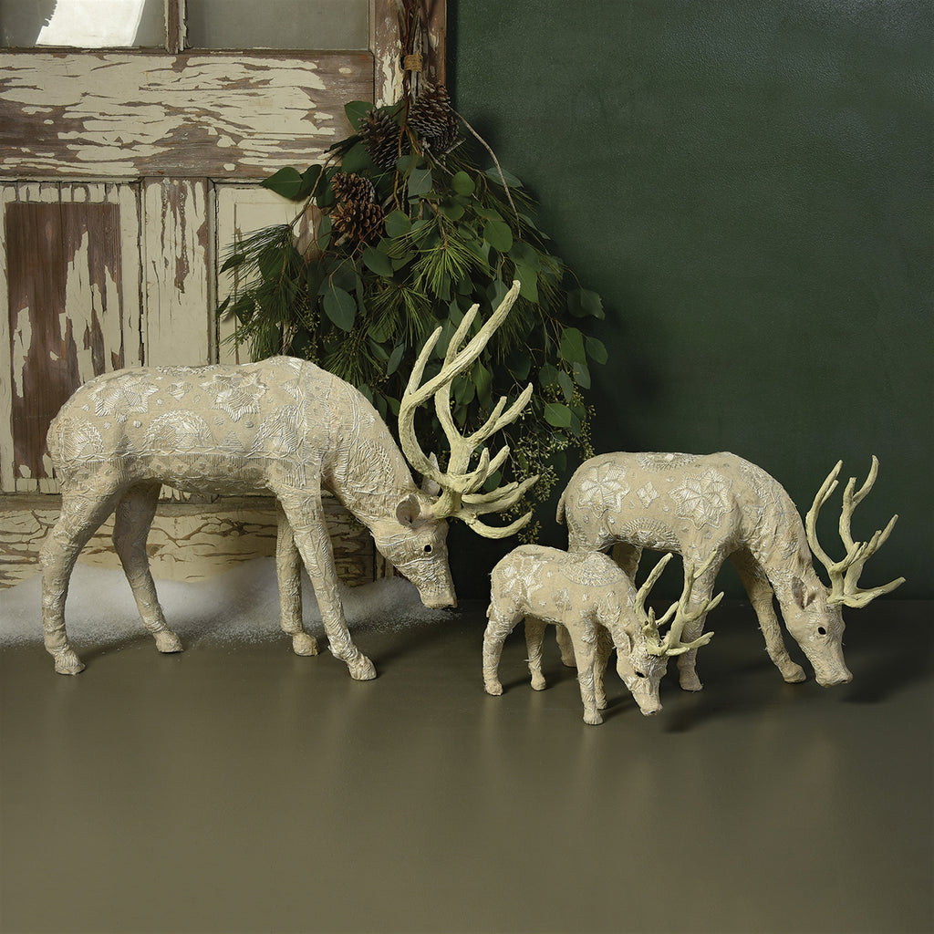 Embroidered White Scandinavian Stag Grazing - Large - The Nifty Decor