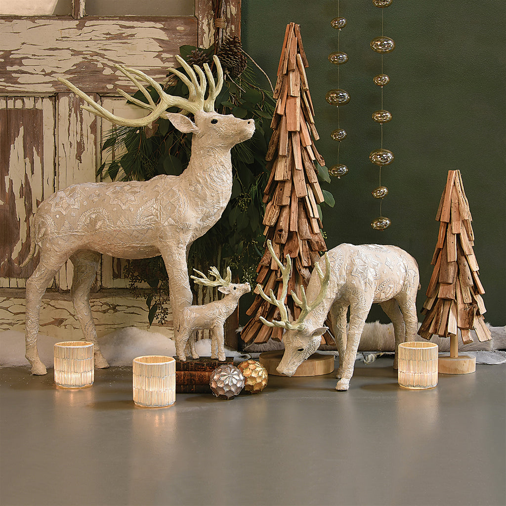 Embroidered White Scandinavian Stag Grazing - Large - The Nifty Decor