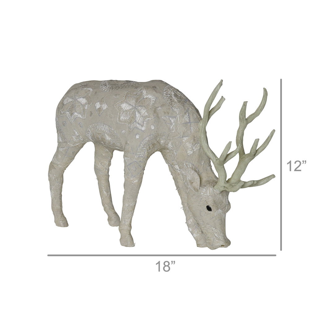 Embroidered White Scandinavian Stag Grazing - Large - The Nifty Decor