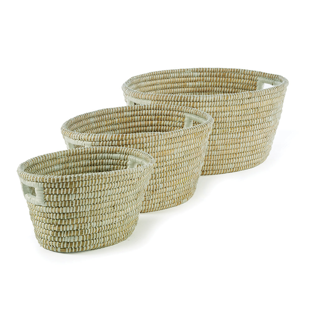 RIVERGRASS OVAL BASKETS WITH HANDLES, SET OF 3 - The Nifty Decor