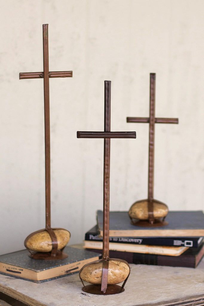 Crosses with rock bases, set of 3 - The Nifty Decor