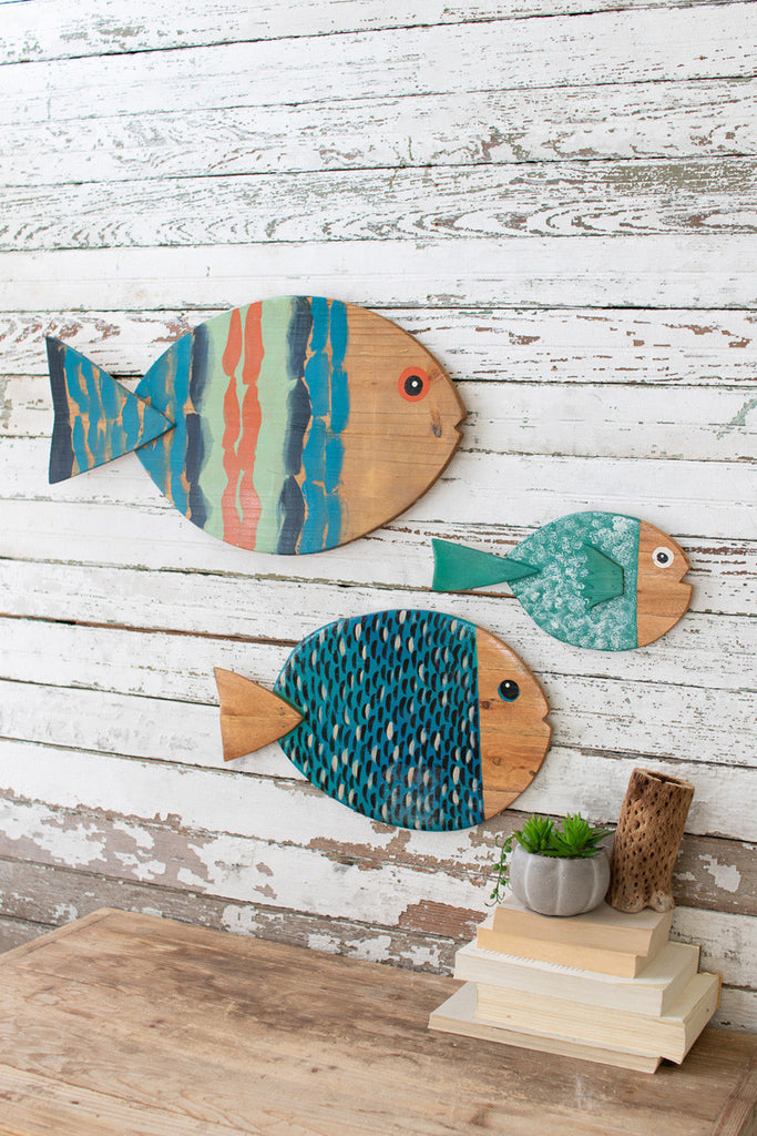 Wooden fish wall hangings, set of 3 - The Nifty Decor