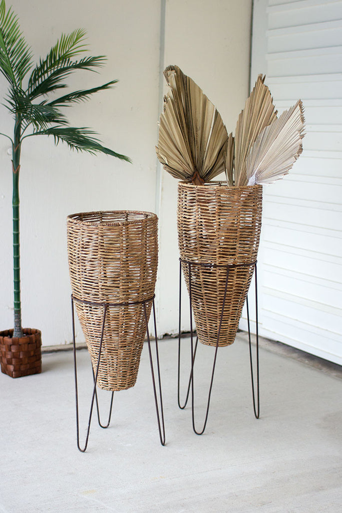 Cone planters with iron stands, set of 2 - The Nifty Decor