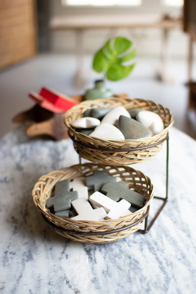Two tiered basket with metal stand - The Nifty Decor