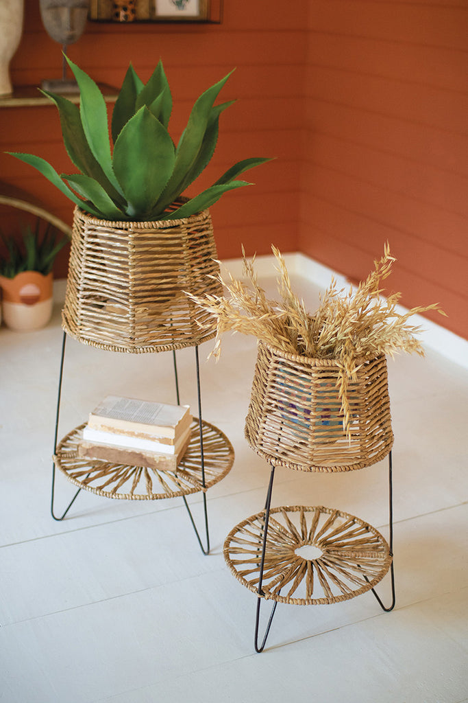 Seagrass and iron plant stands, set of 2 - The Nifty Decor
