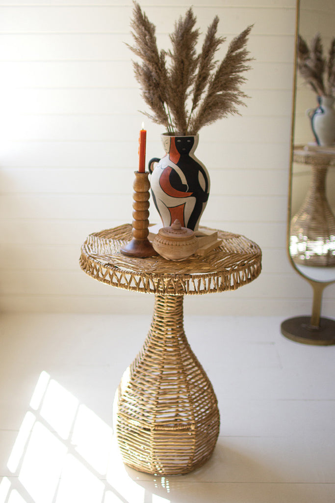 Woven bulbus seagrass side table - Bombay Mercantile