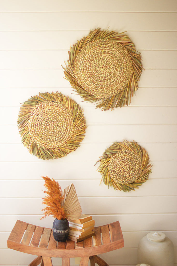 Set of 3 woven round rush wall art - Bombay Mercantile