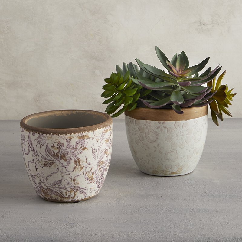 Embossed Flower Pot - Bombay Mercantile