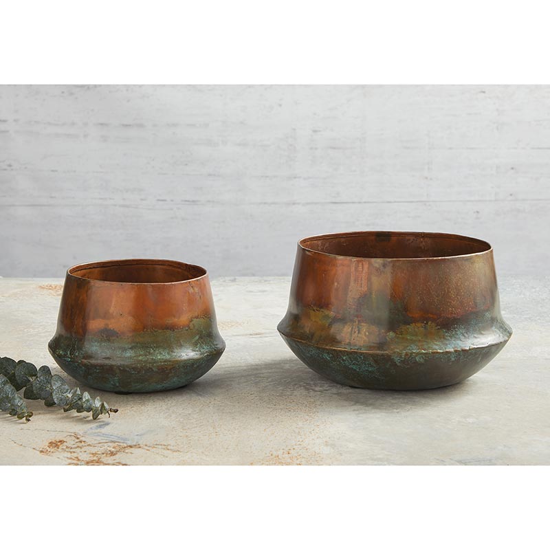 Copper Blue Planter, Set of 2 - Bombay Mercantile