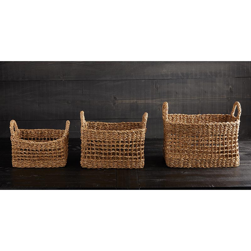 Sea Grass Basket Set - Kitchen Storage with Handles - Bombay Mercantile