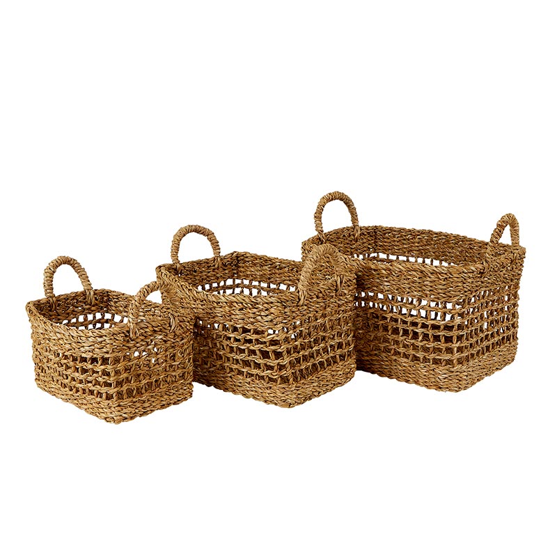 Sea Grass Basket Set - Kitchen Storage with Handles - Bombay Mercantile