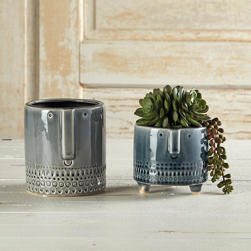 Crackled Glazed Gray Planter - Bombay Mercantile