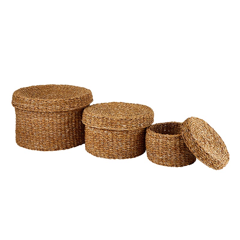 Seagrass Basket - Round Box with Lid - Bombay Mercantile