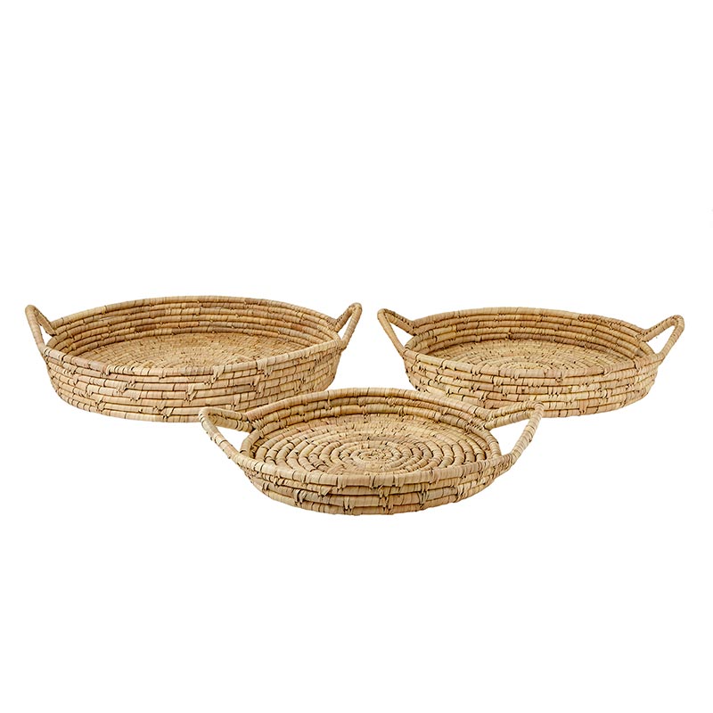 Seagrass Basket - Round Tray with Handle - Bombay Mercantile
