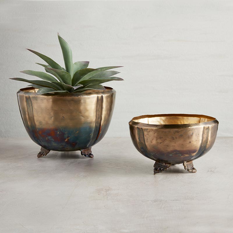 Two Tone Brass Planter, Set of 2 - Bombay Mercantile