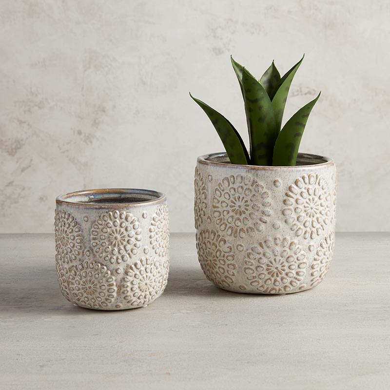 Flower Embossed Pot - Bombay Mercantile