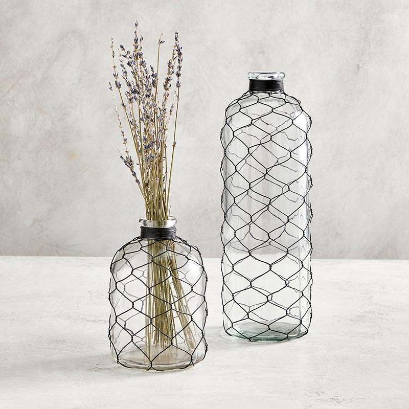 Short n Large Glass Vase with Wire - Bombay Mercantile