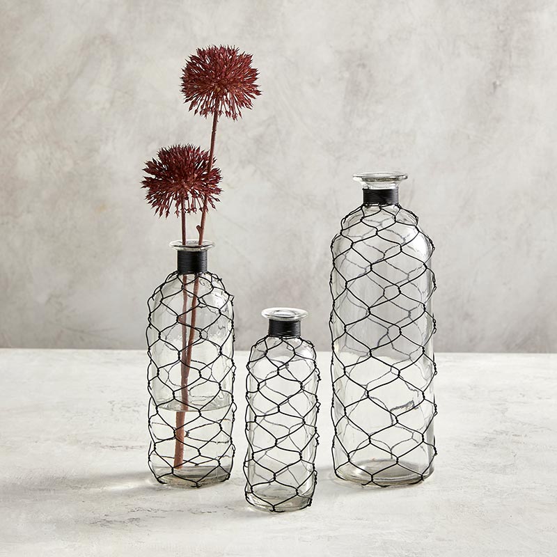 Glass Vase with Wire - Bombay Mercantile