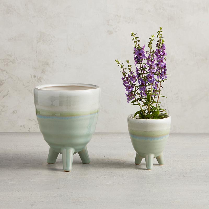 3 Leg Aqua Stone Pot - Bombay Mercantile