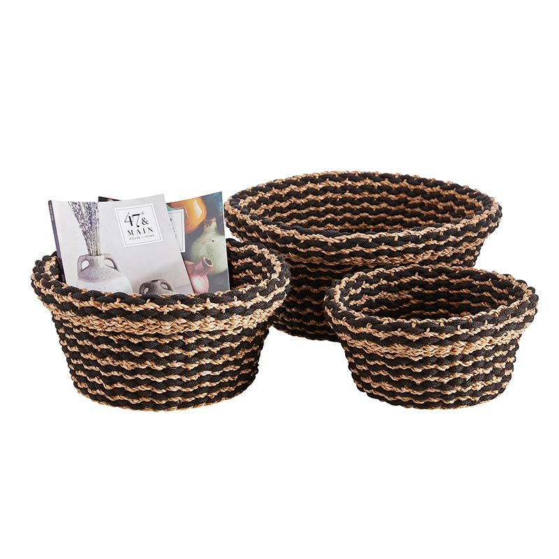 Round Black Stripe Basket Set - Bombay Mercantile