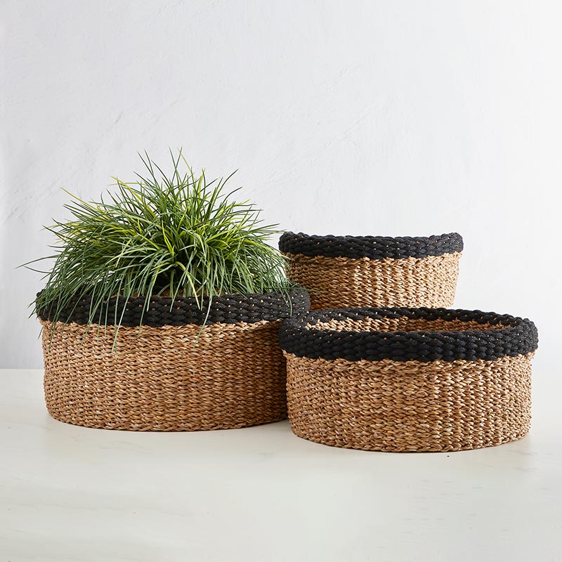 Cylinder Basket Set - Black Rim - Bombay Mercantile