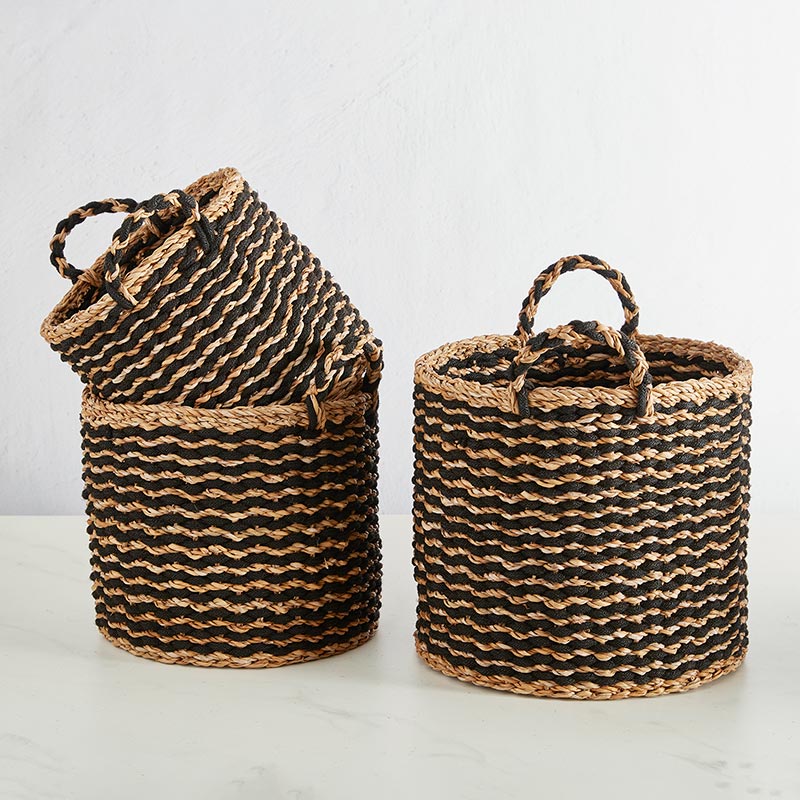 Cylinder Basket Set - Black Stripe - Bombay Mercantile