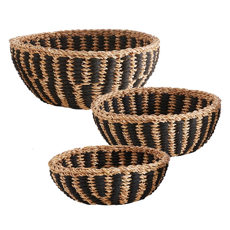 Bowl Basket Set - Black Stripe - Bombay Mercantile