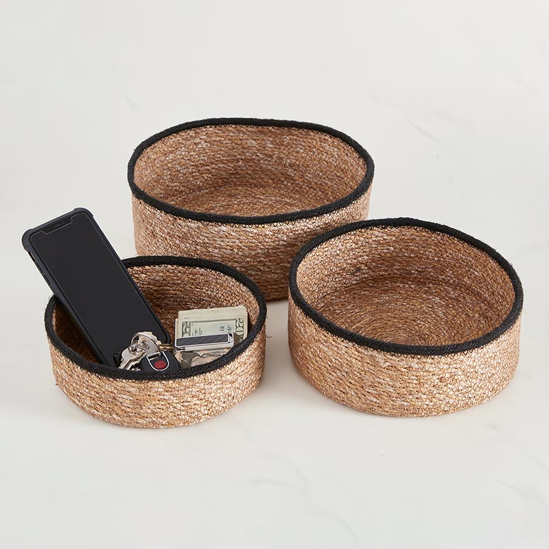 Round Basket Set - Black Rim - Bombay Mercantile