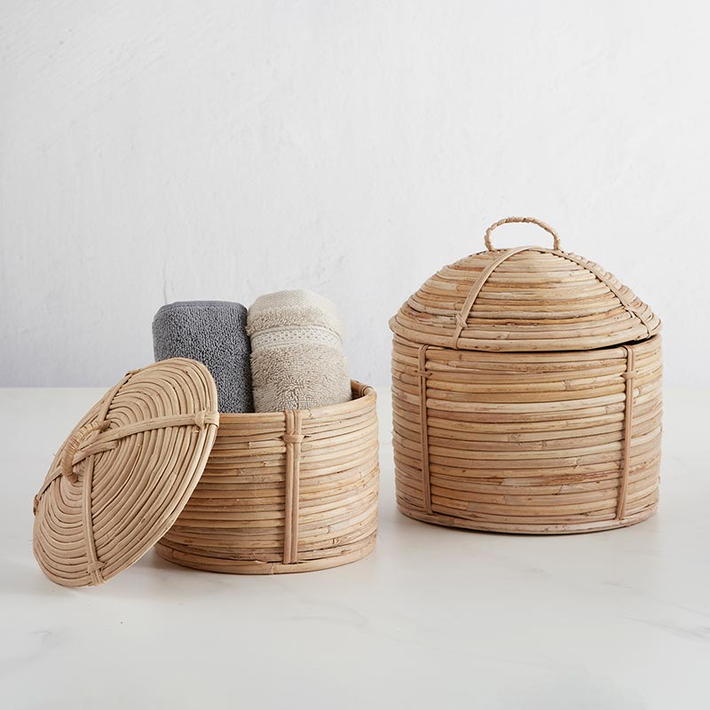 Rattan Box with Lid Set - Bombay Mercantile