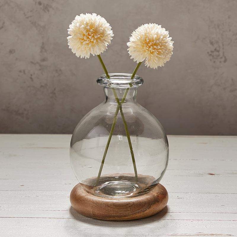 Bud Vase with Wood Base - Bombay Mercantile