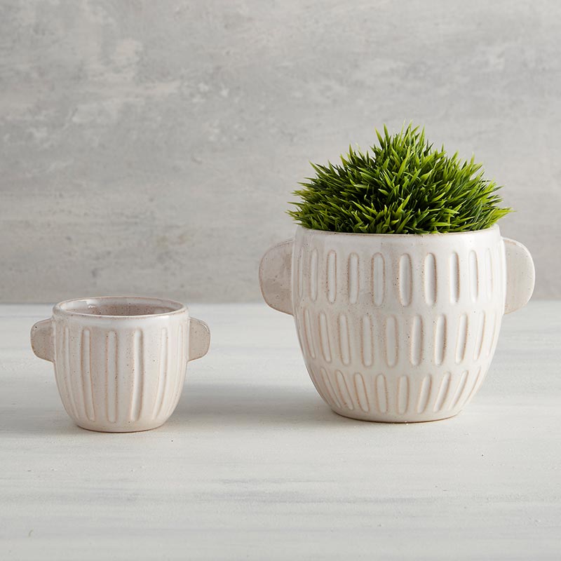 Embossed Stoneware Planter - Bombay Mercantile