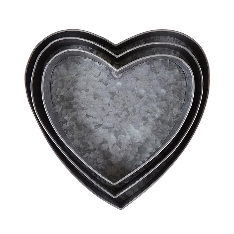 Heart Galvanized Tray - Set of 3 - Bombay Mercantile