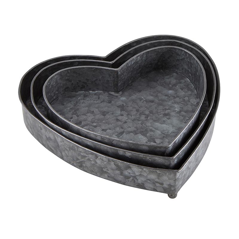 Heart Galvanized Tray - Set of 3 - Bombay Mercantile