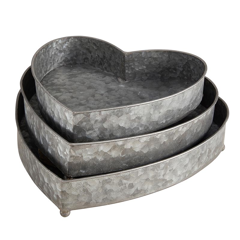 Heart Galvanized Tray - Set of 3 - Bombay Mercantile