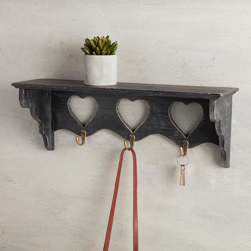 Wooden Heart 3-Hook Rack - Bombay Mercantile