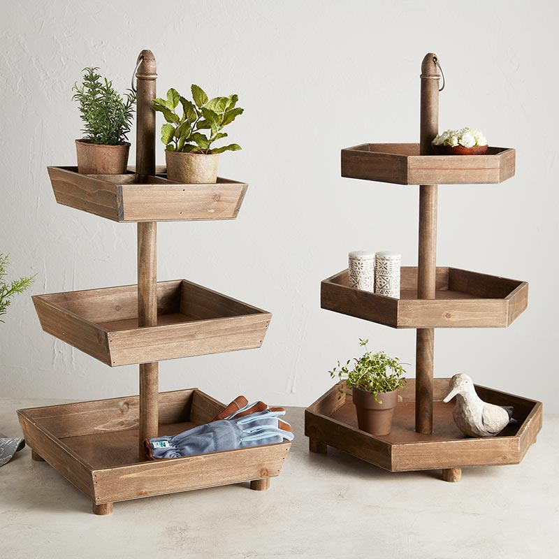 Wooden 3-Tier Stand - Hexagon - Bombay Mercantile