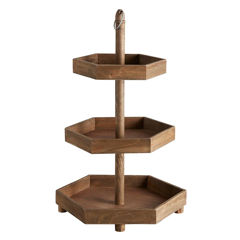 Wooden 3-Tier Stand - Hexagon - Bombay Mercantile