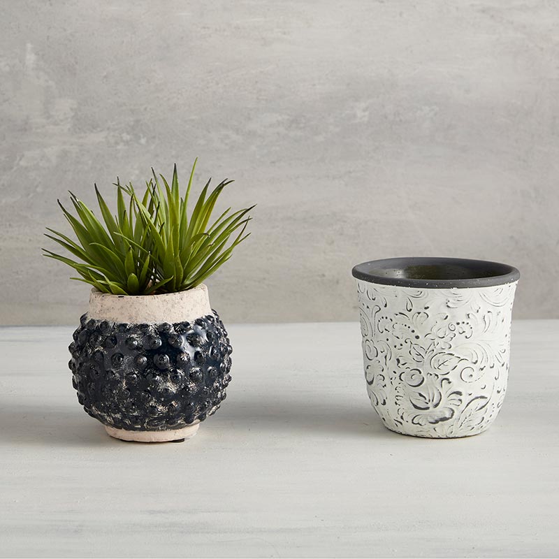 White Carved Pot - Bombay Mercantile
