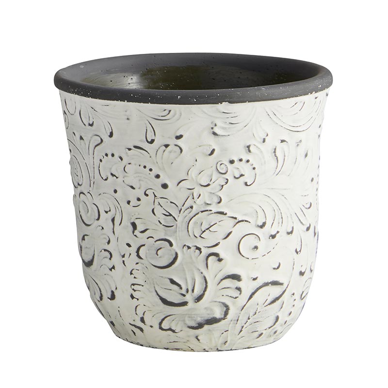 White Carved Pot - Bombay Mercantile